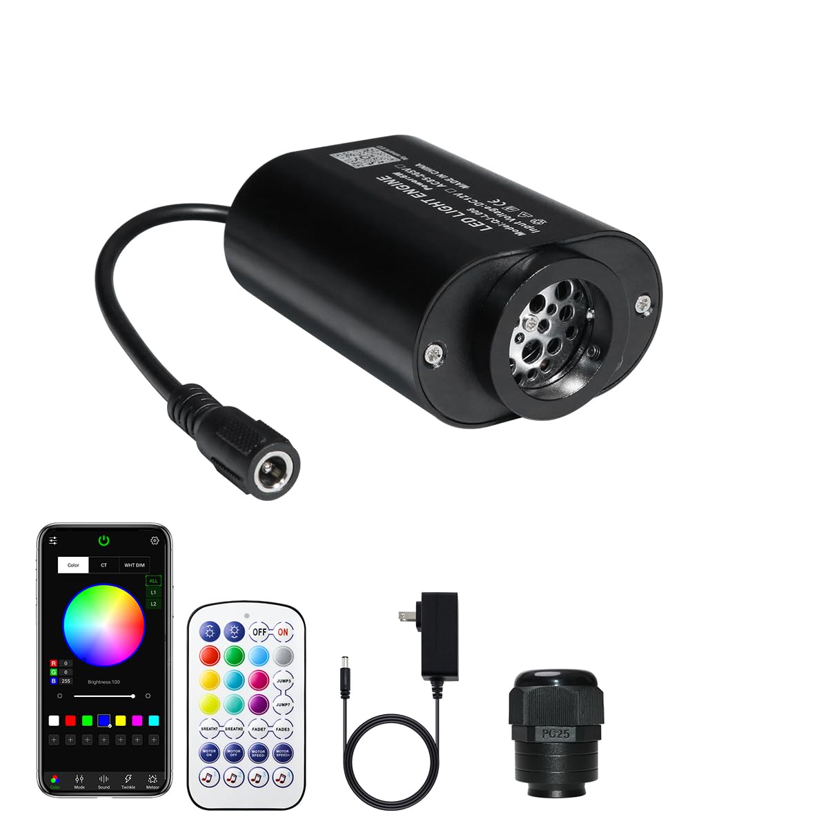 AZIMOM Mini 6W Twinkle Fiber Optic Starlight Box Sound Activated RGBW Fiber Optic Light Source APP/Remote Control Light Engine Driver for Car Home Ceiling Star Lighting Decor