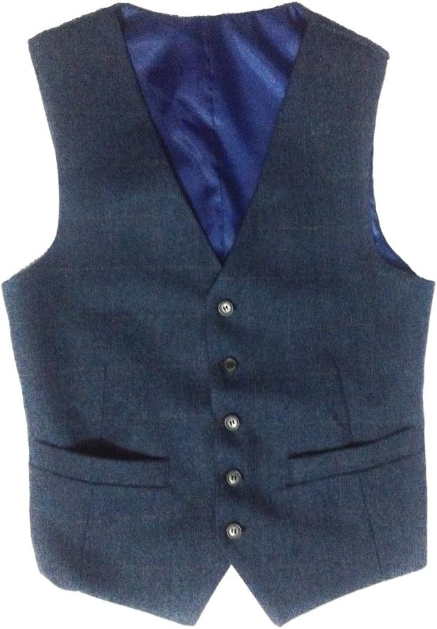 Tailorsun Herringbone Tweed Vintage Rustic Wedding Vest Blue