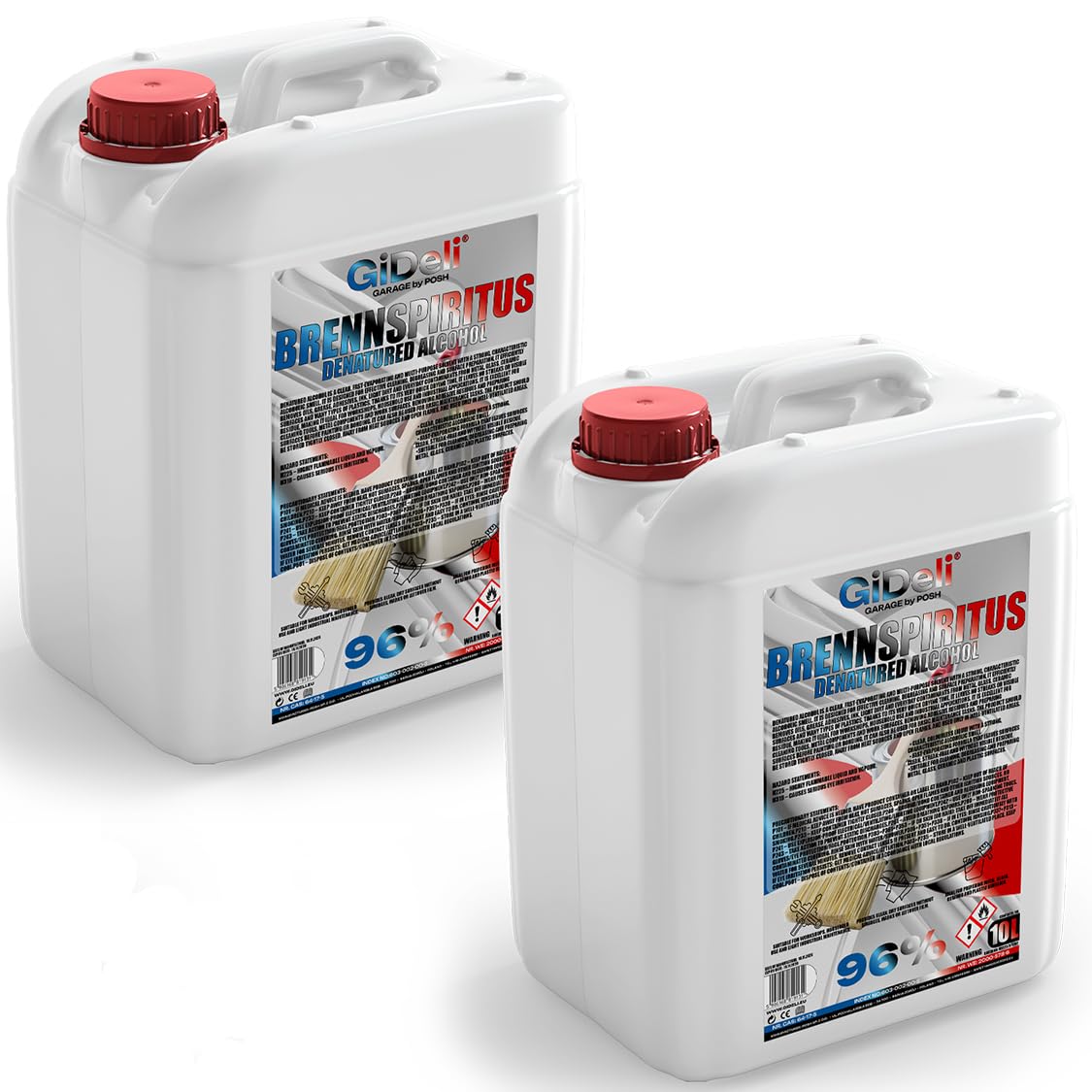GiDeli Alcool incolore 2 x 10 l – Alcool versatile per casa, officina e giardino – per pulire, sgrassare e accendere – senza residui e rendimento
