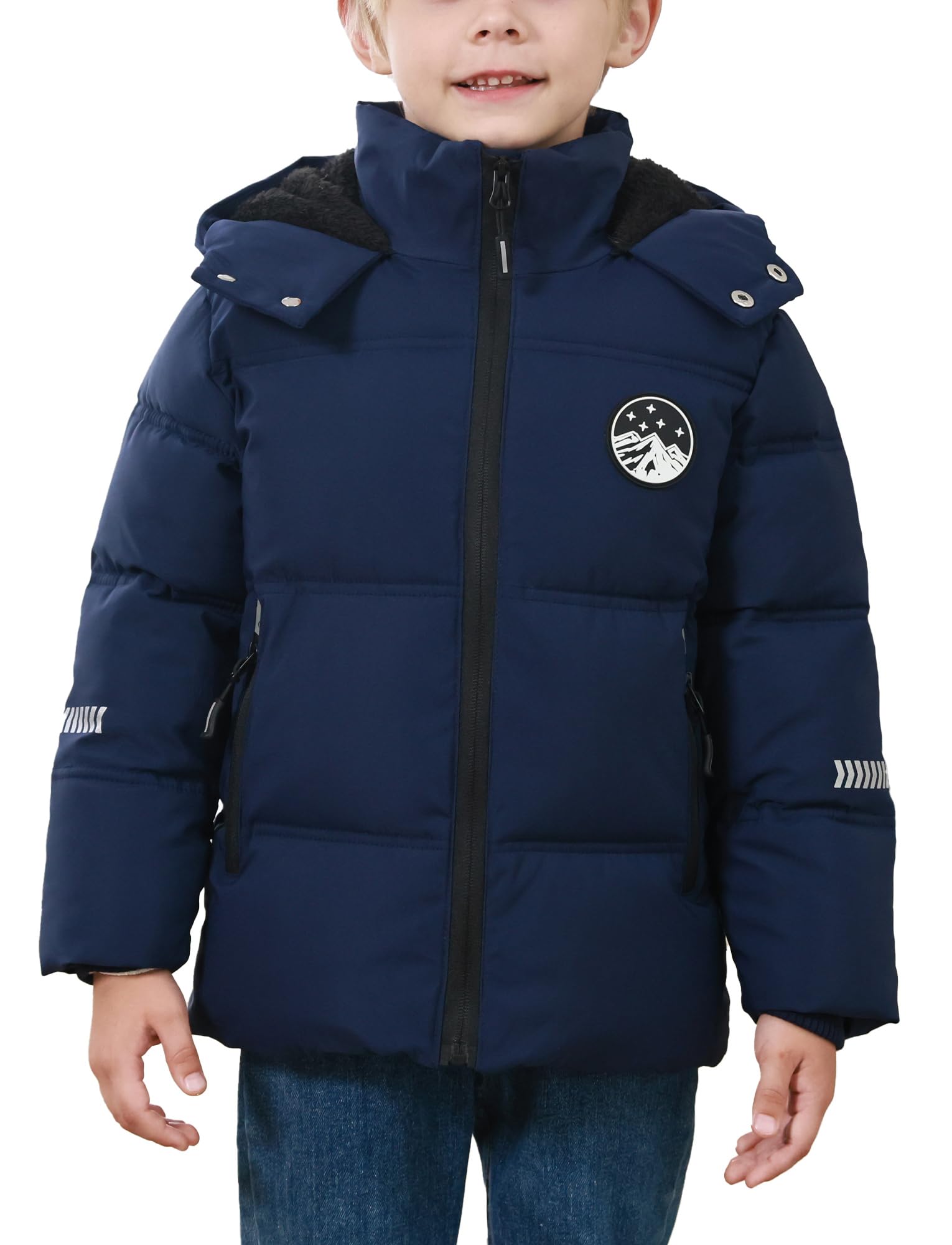 FEOYA Jungen Winterjacke Fleece Reflektierende Kinder Jacke Winter Schnee Teenager Daunenjacke Warme Coole Steppjacke Parka Mit Kapuze Mantel Wasserdicht Verdickte Gefüttert 4-12 Jahre