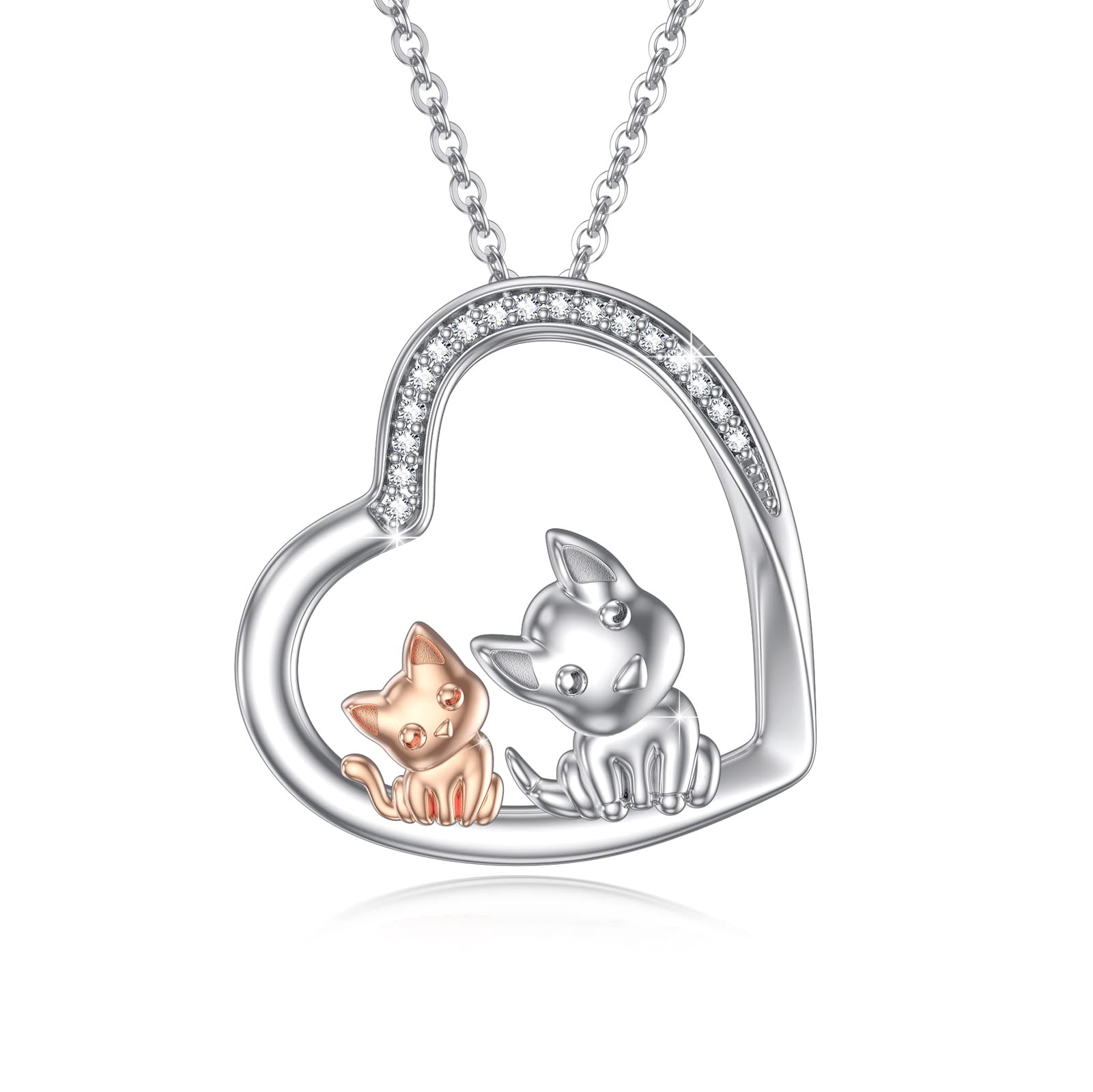 Redsun Halsketting met diermotief, 925 sterling zilver, harthanger, kat, hond, haas, pig/vlinder/kikker/turtle panda, hartvormige hanger, sieraden voor dames, meisjes, dochters, dierenliefhebbers, 23