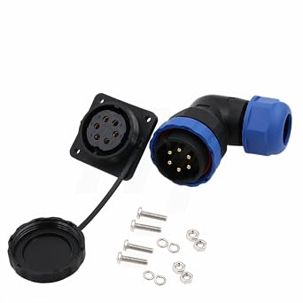 HE29 Pin Power Connector Plastic Waterproof Threaded Outdoor Industrial Electrical Circular Male Female Wire Cable 90 Degree Angled Plug and 4-Screw Socket 6 pin 25A