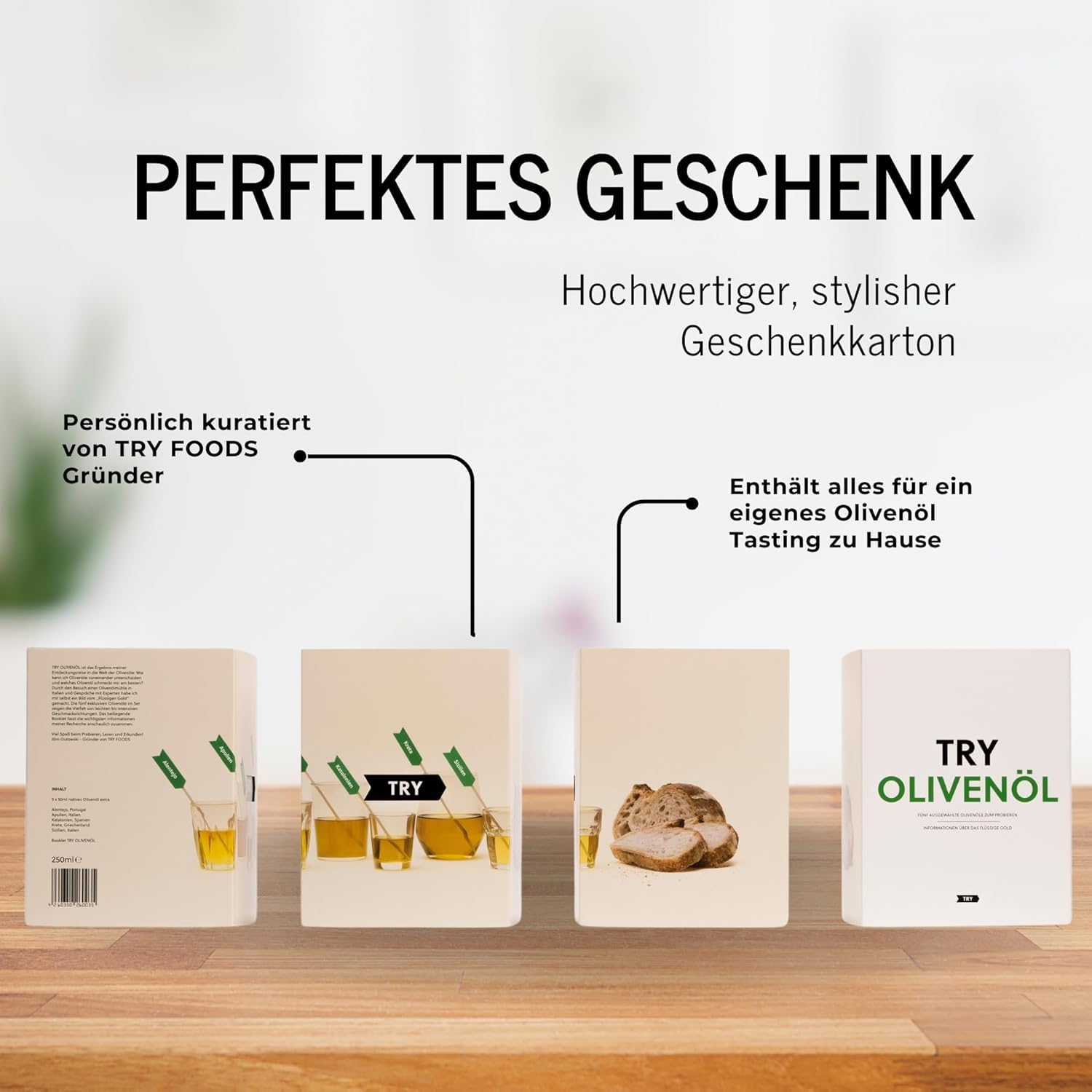 TRY Olivenöl Geschenkset - Probierbox mit Olivenölen extra nativ aus Italien, Spanien, Griechenland & Portugal [5x50ml] - Feinkost Geschenkset für Kochliebhaber