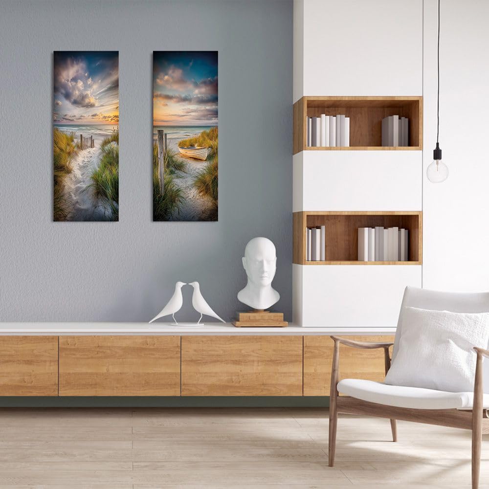 artissimo, Glasbild, 30x80cm, AG5721A, Strand & Meer: Strandweg in den Dünen, Bild aus Glas hochkant schmal, moderne Wanddeko Naturmotiv, Wandbild Wohnzimmer hell, maritim, mediterran, minimalistisch