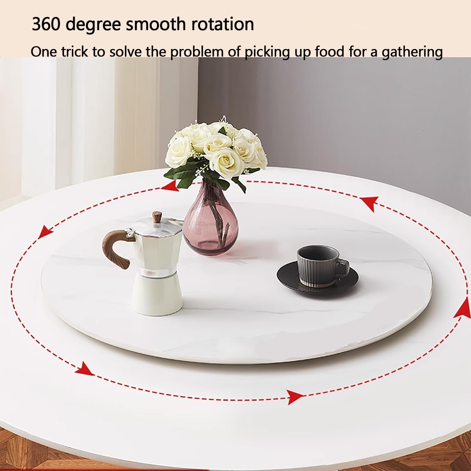 Vassoio girevole Lazy Susan in marmo da 100 cm, multifunzionale, per tavoli rotondi, elegante accessorio da cucina (bianco e nero)