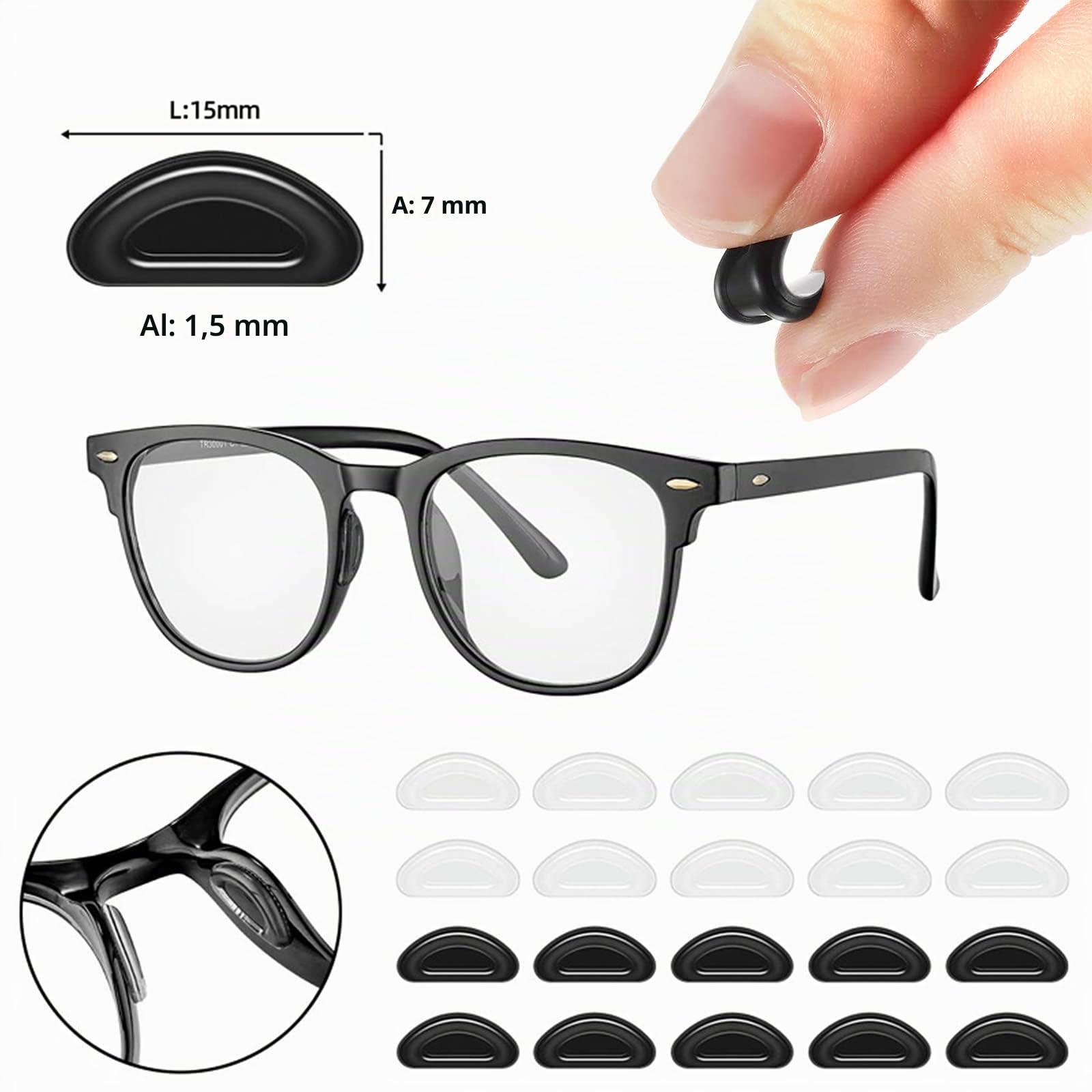 VEGCOO 26 pares de gafas antideslizantes de silicona con gancho para las orejas, almohadillas adhesivas para la nariz, lentes para la nariz, puntas de las sienes, retenedor de manga, soportes para