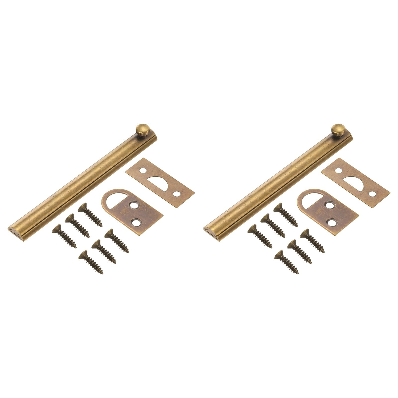 sourcing map 2Pcs 6" Solid Brass Surface Bolt, Concealed Security Slide Latch Door Lock with Screws, Polished French Door Lock for Closet Cabinet Recessed Doors, Bronze