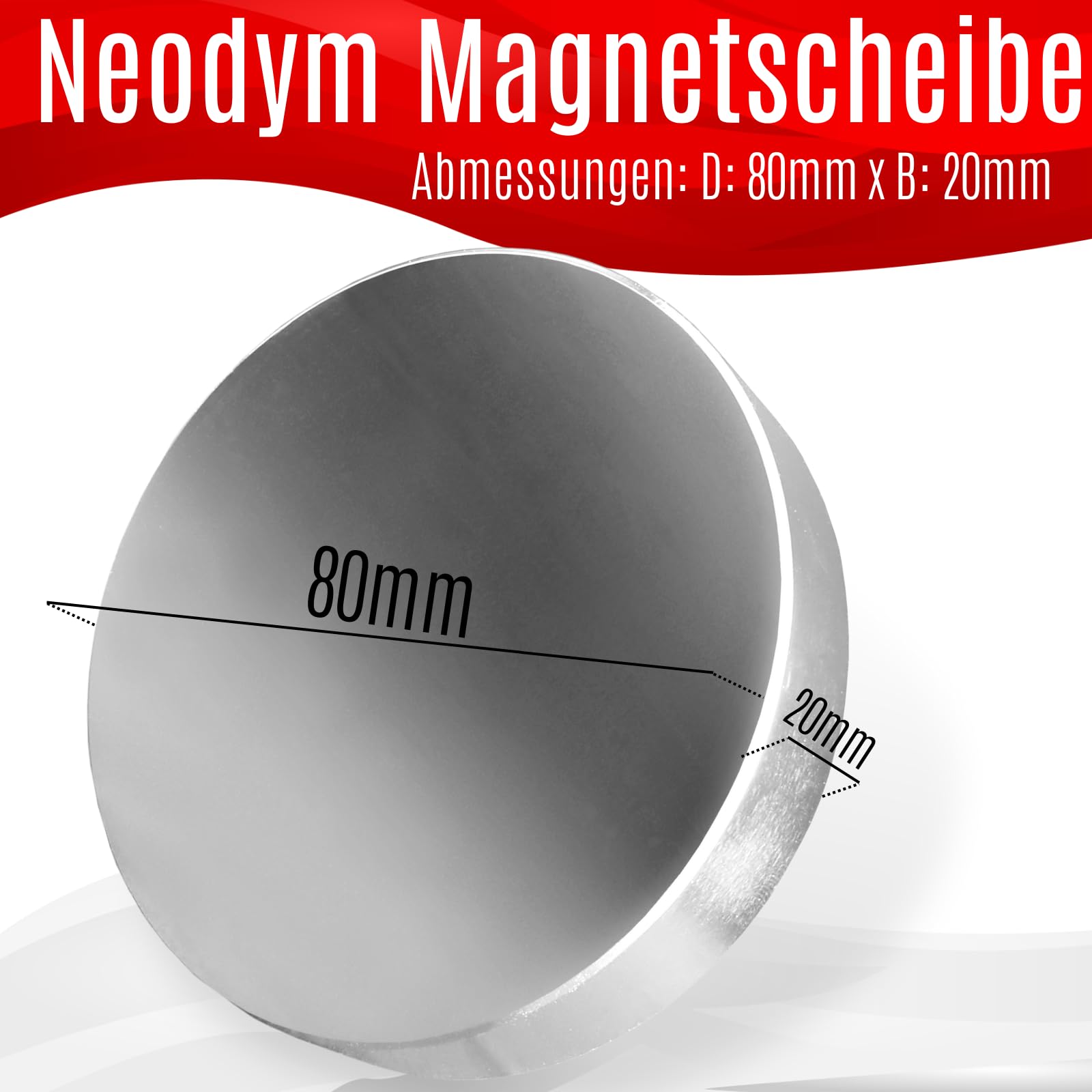 Magnes neodymowy N52 tarcza – 320 kg, super mocna tarcza magnetyczna, średnica 80 mm, 80 x 20 mm, okrągłe magnesy neodymowe, bardzo mocne, okrągłe, płaskie