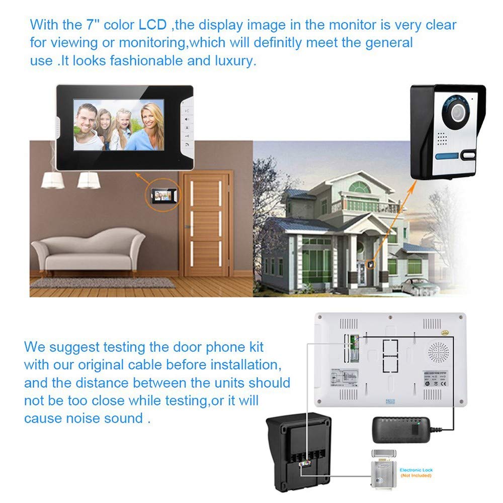 Videoportero Timbre, WiFi Security Intercom System con Monitores a Color LCD DE 7",1 Cámara IR al Aire Libre, 2-Vías de Audio, Visión Noctura Impermeable para la Seguridad de Hogar