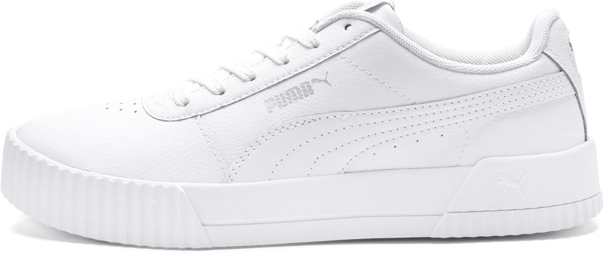 Amazon.com | PUMA Womens Carina Leather Sneaker, White Silver, 7.5 | Fashion Sneakers