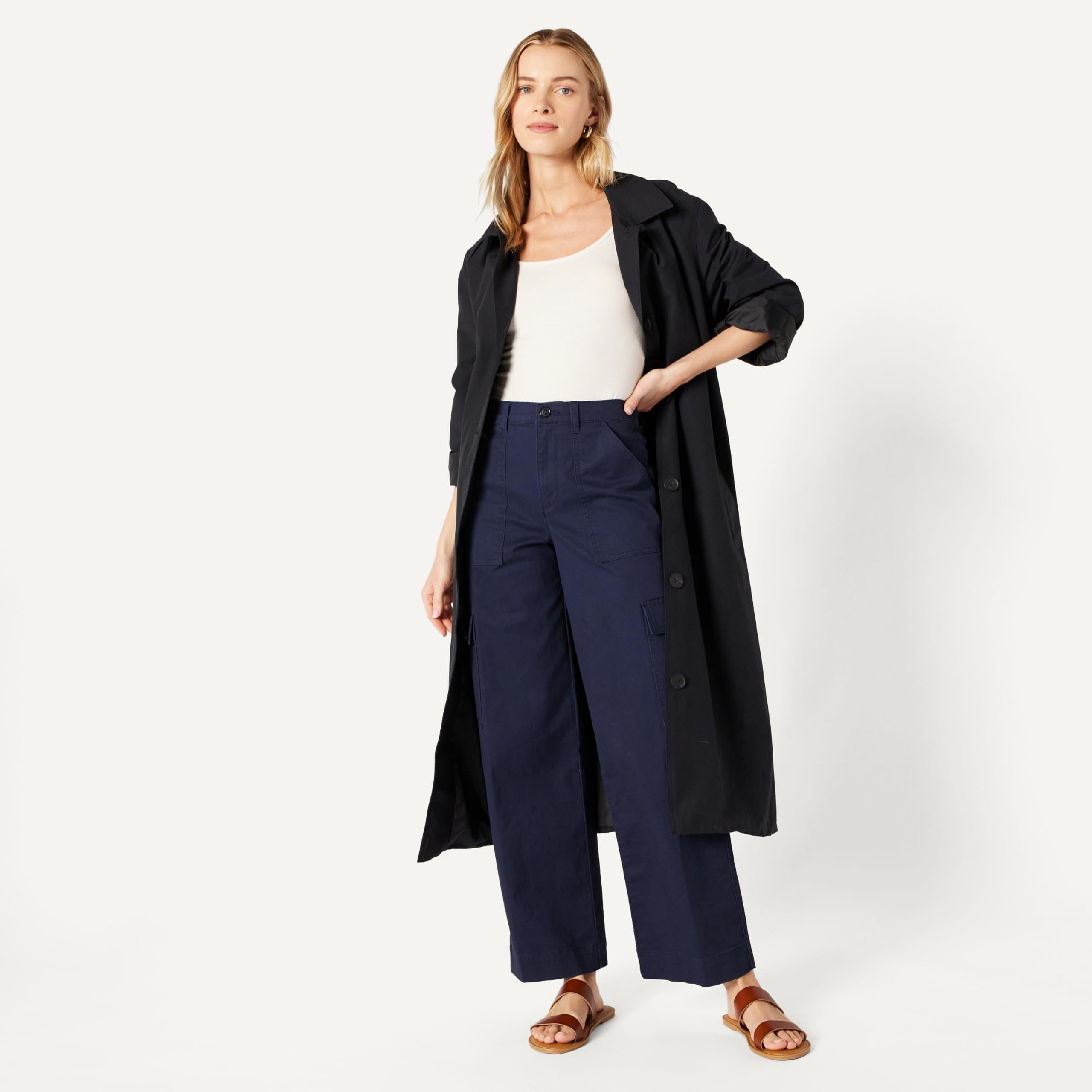 Amazon Essentials Femme Pantalon Cargo Taille Haute et Jambes Larges, Coupe Décontractée