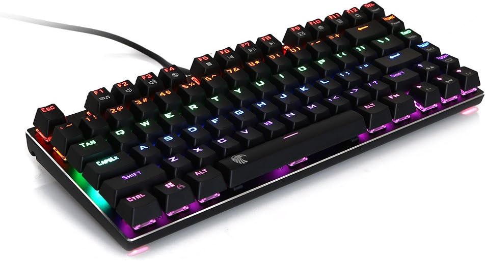Multicolor Backlit 81 Keys Anti-Ghosting Mechanical Gaming Keyboard Blue Switches with 9 DIY Key Caps