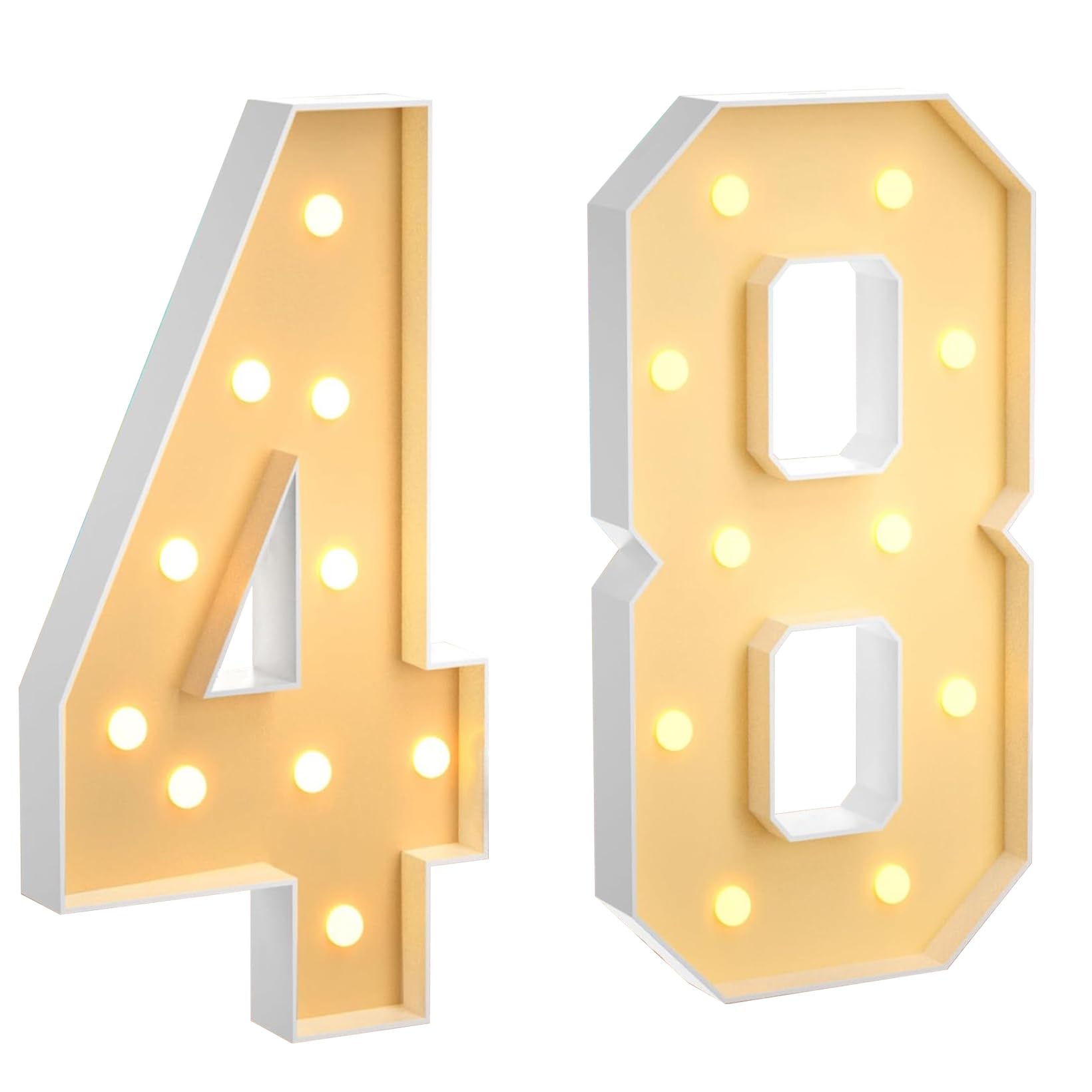 100CM/3.3FT Marquee Light Up Number 48, Large LED Numbers Lights Marquee Decoration Mosaic Warm White Light Up Sign for Home Party Birthday Wedding Birthday Xmas