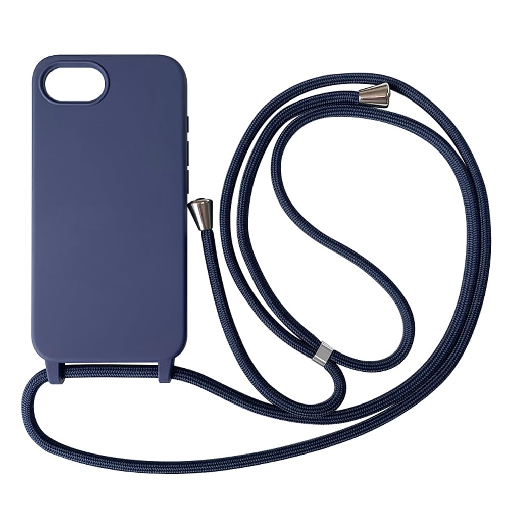 Funda Compatible con iPhone 16e(6.1"),Ajustable Collar Correa de Cuello Cordón Cuerda Carcasa TPU Bumper Silicona Skin Caso para iPhone 16e(6.1")-Azul