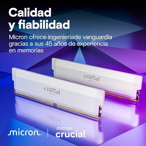 Crucial Pro DDR5 RAM 32GB Kit (2x16GB) 6400MHz CL38, Overclocking Gaming, Intel XMP 3.0 / AMD EXPO, Computer Memory (PC), White - CP2K16G64C38U5W - 6