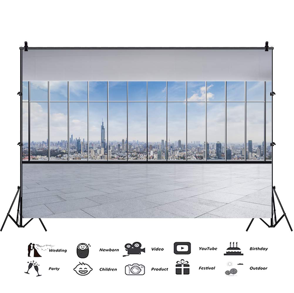 YongFoto 3x2m Vinyl Photography Backdrop for photographer Modern Buildings Landscape Transparent Window Empty Passageway Background for Kids Adults Portrait Photo Props Artistic Photo Studio Backdrops - Image 2