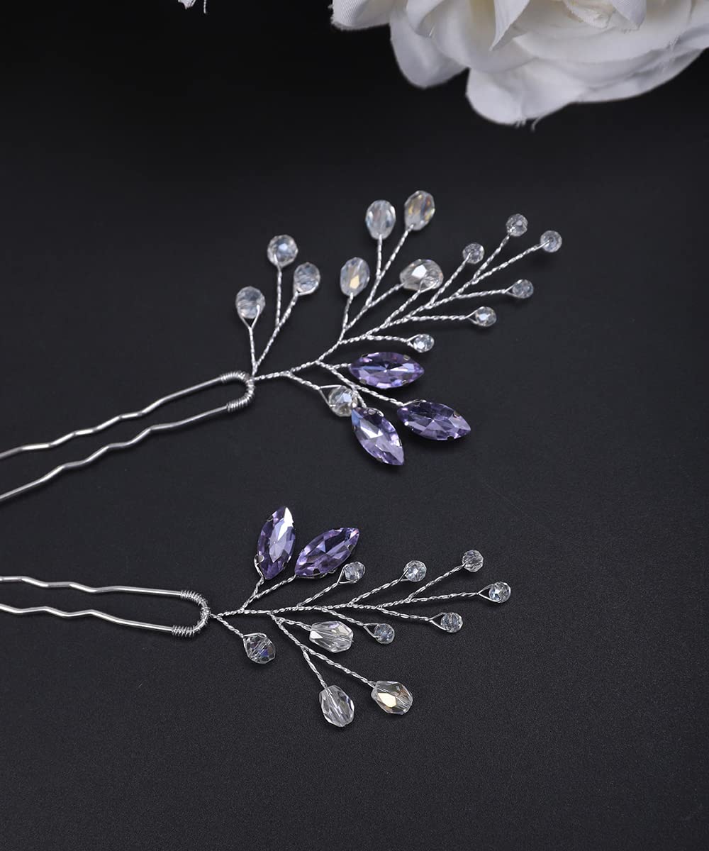 JWICOS Lavendel Braut Hochzeit Haarnadeln Kristall Perlen Haarschmuck für Braut und Brautjungfer 2 Stück