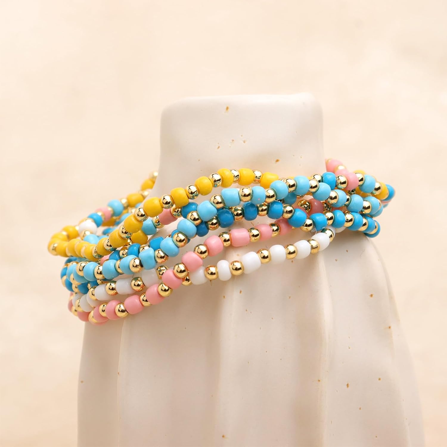 Gold Beaded Stack Bracelets Set for Women, Handmade Boho Colorful Small Beads Stretch Bracelet Fashion Jewelry Gift - Image 7