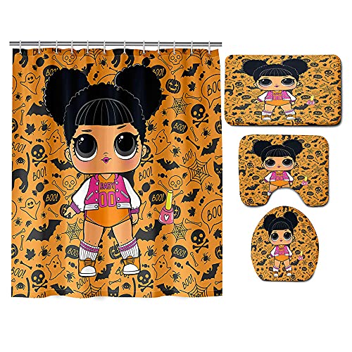 ZDDWLDL 4-Teilig Duschvorhang Set Mit Rutschfesten Teppichen Toilettendeckel Und Badematte Wasserdicht Farbfest Schimmel…