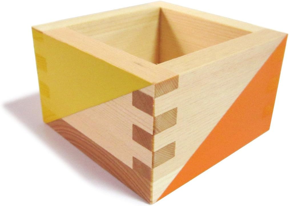 Japanese Colorful Masu Wooden Sake Cup GIMAPOP Pattern Yellow/Orange