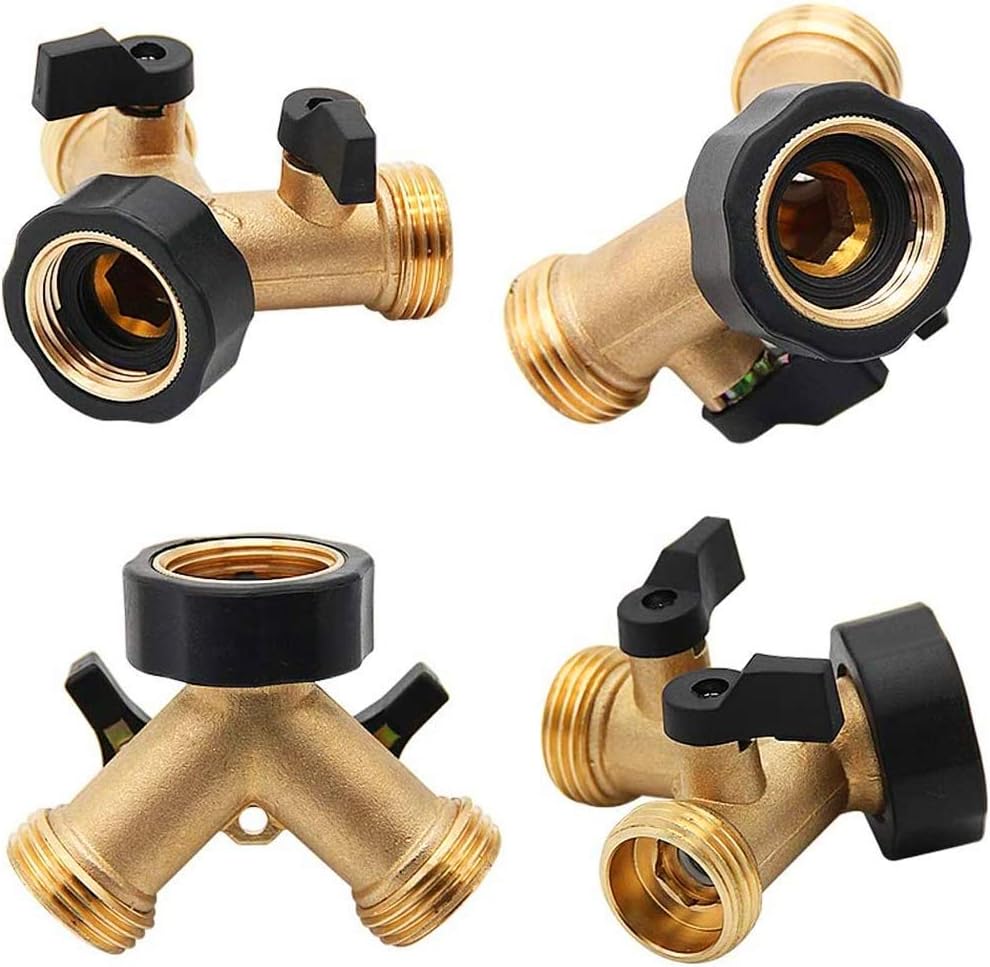 Twinkle Star 2 Pack Garden Hose Splitter 2 Way, Heavy Duty Brass Connector Tap Splitter, Y Connector Brass Garden Hose Adapter with 2 Valves : Patio, Lawn & Garden