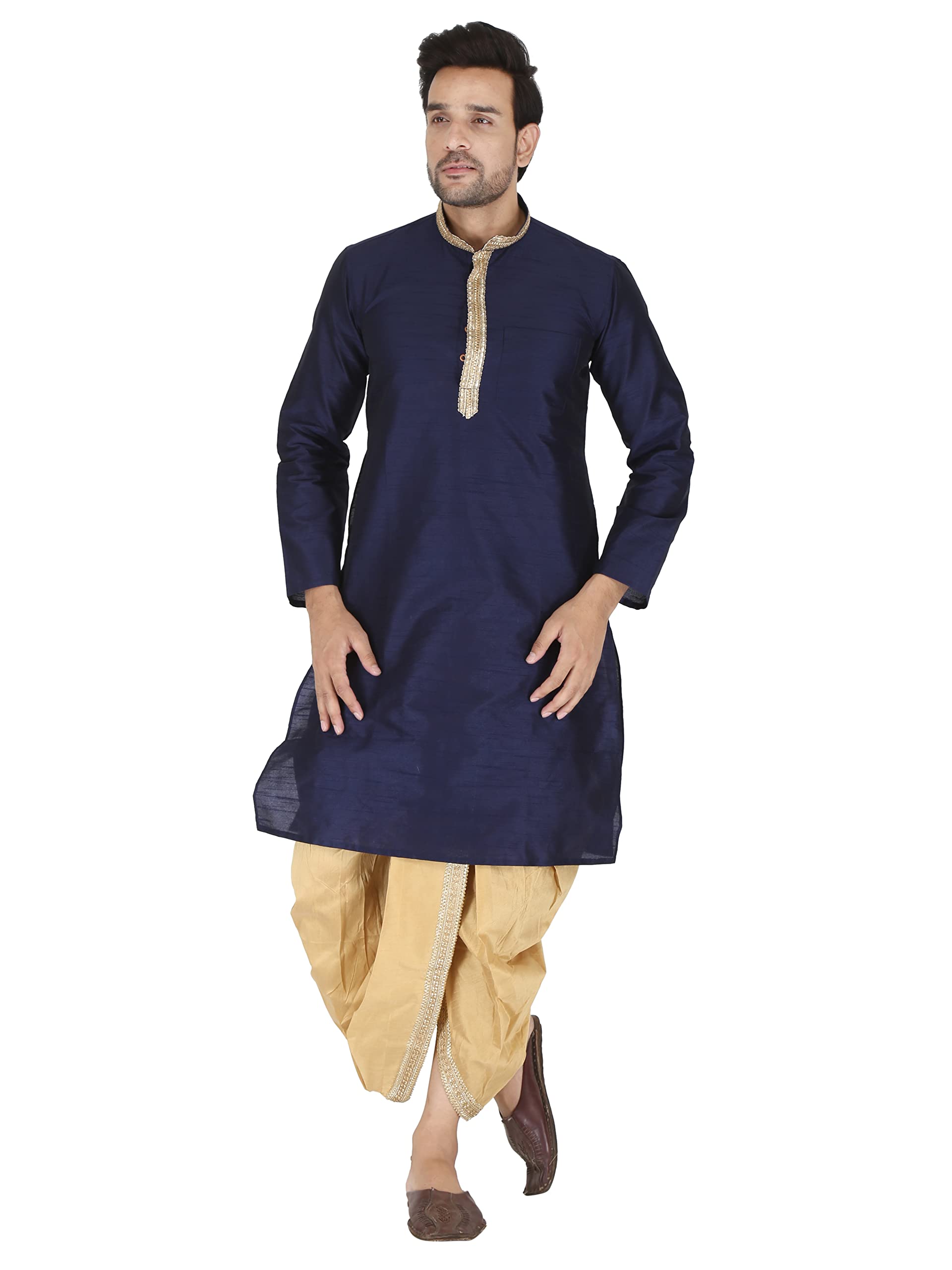 e - ezra Traditional Silk Men's Kurta with Dhoti Pants (Free Size Dhoti)-picture-10