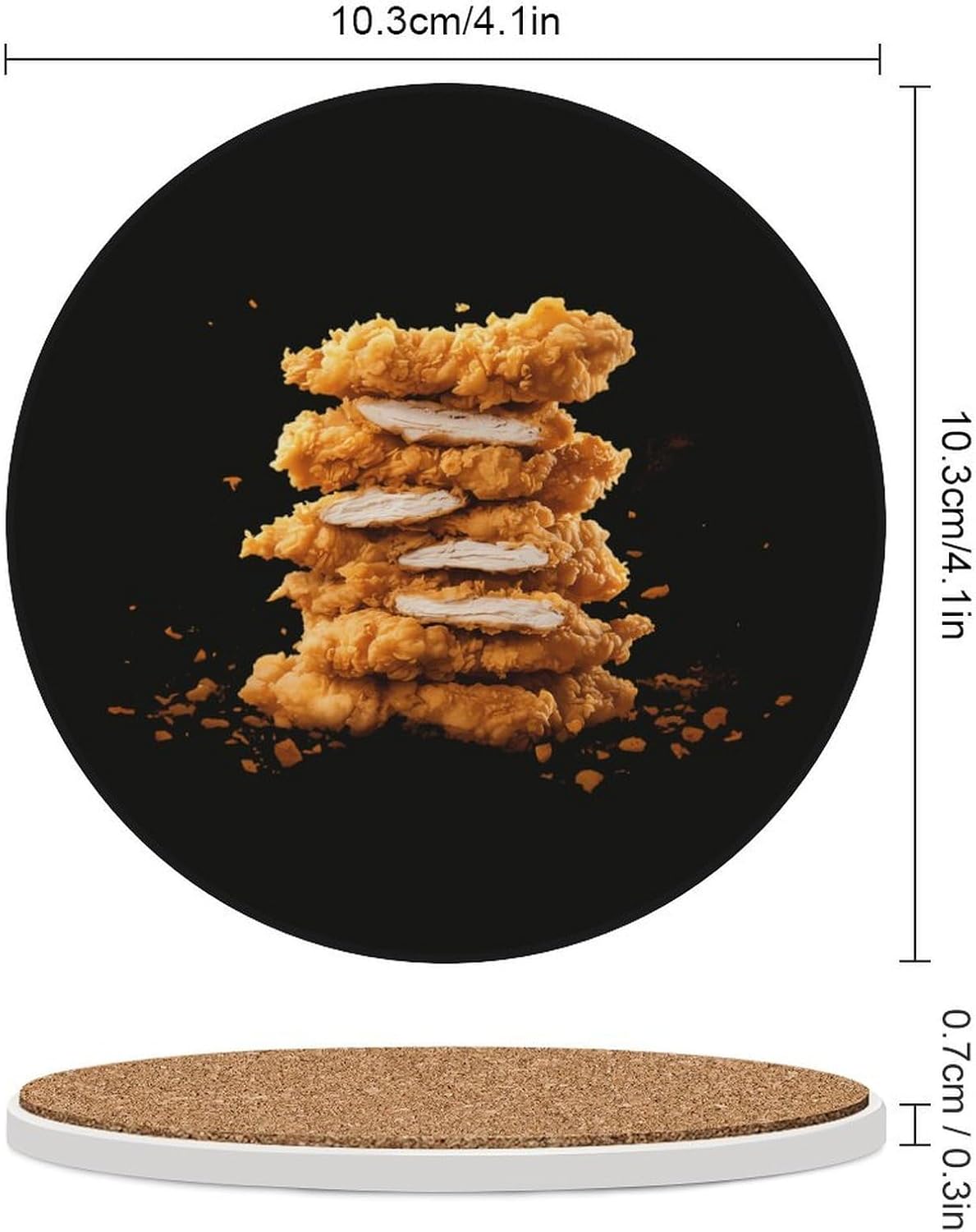 Tendies Chicken Tenders Round Ceramic Coasters Print Drinks Absorbent with Cork Base for Home Decor Gifts 4 Inch