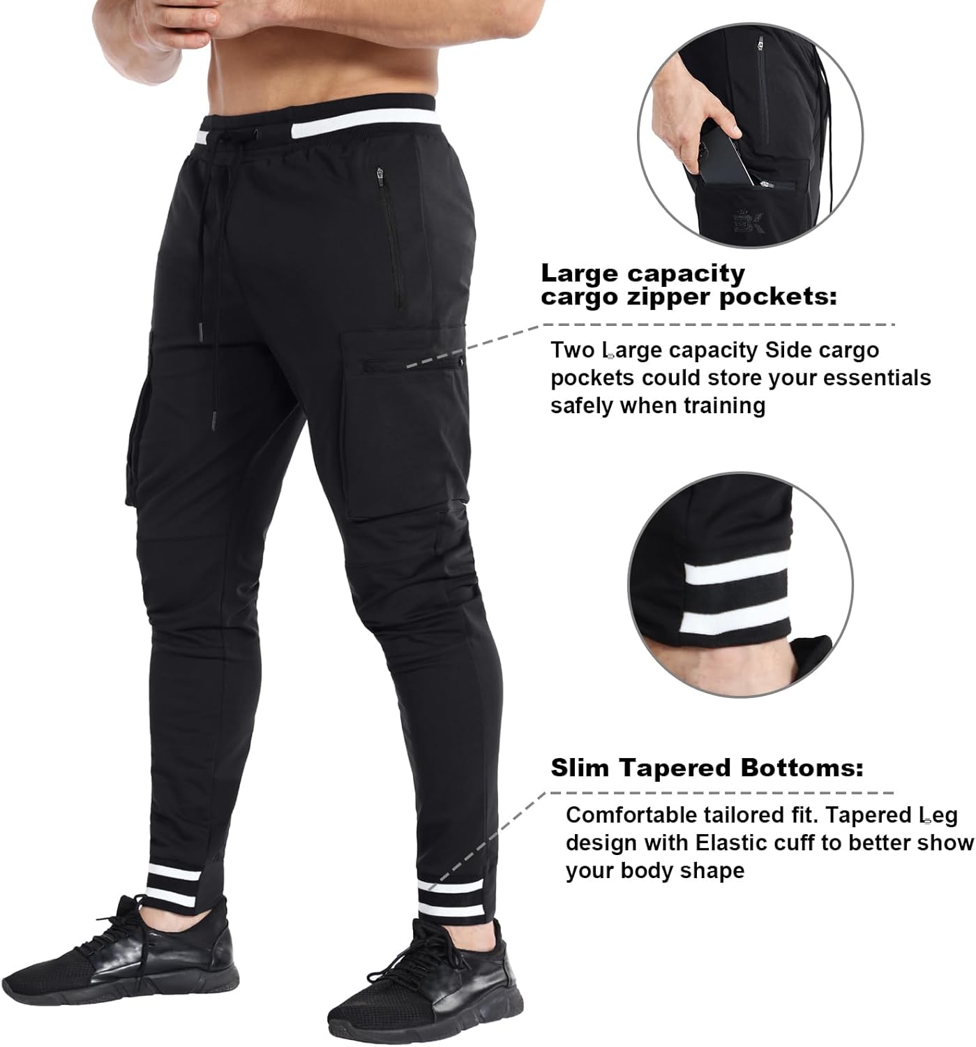 BROKIG Men Large Capacity Gym Joggers Pants with Zipper Pockets,Workout Tapered Casual Athletic Sweatpants Track Pants - Image 2