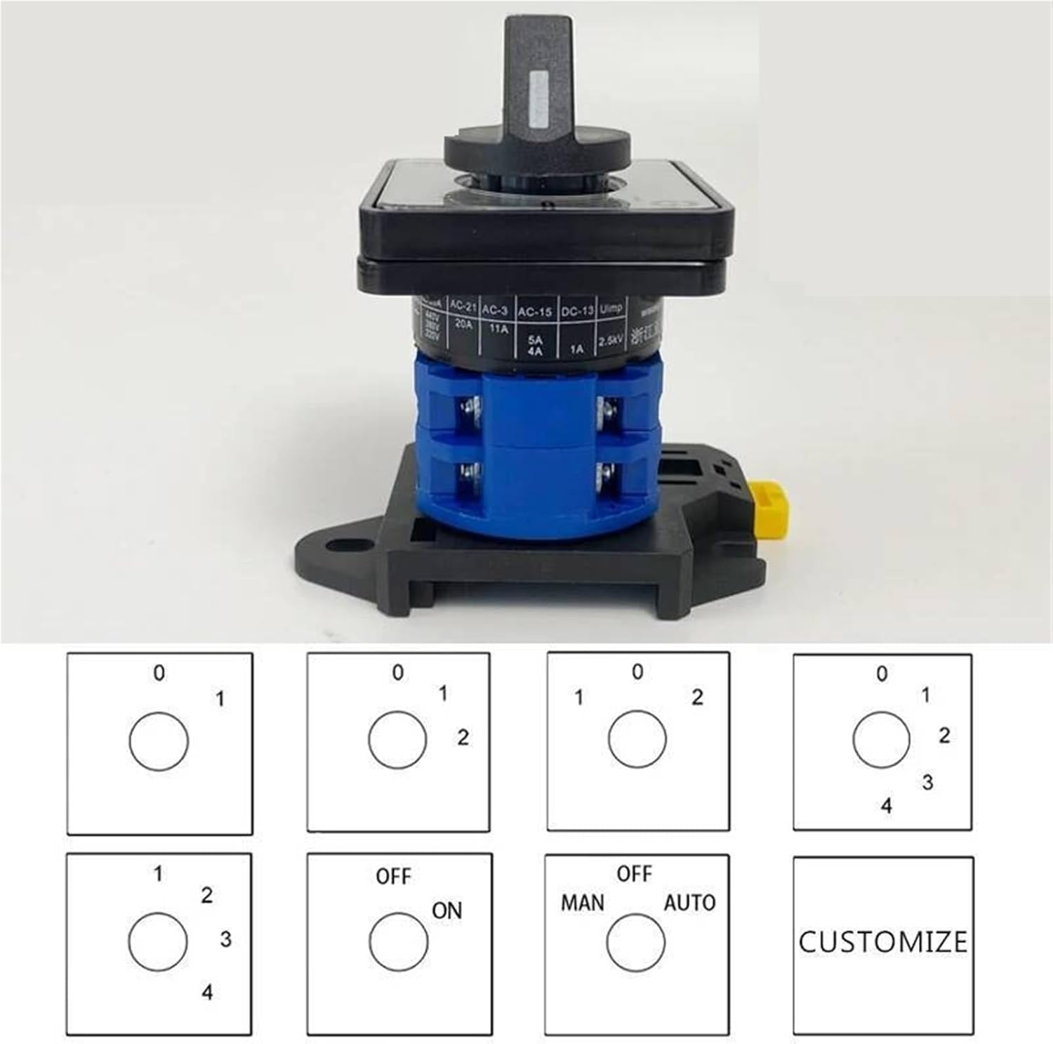 20A Rail Mounted Conversion Selector LW26-20/2 Two Poles Rotation Selection Control Circuit Cam Switch(012)