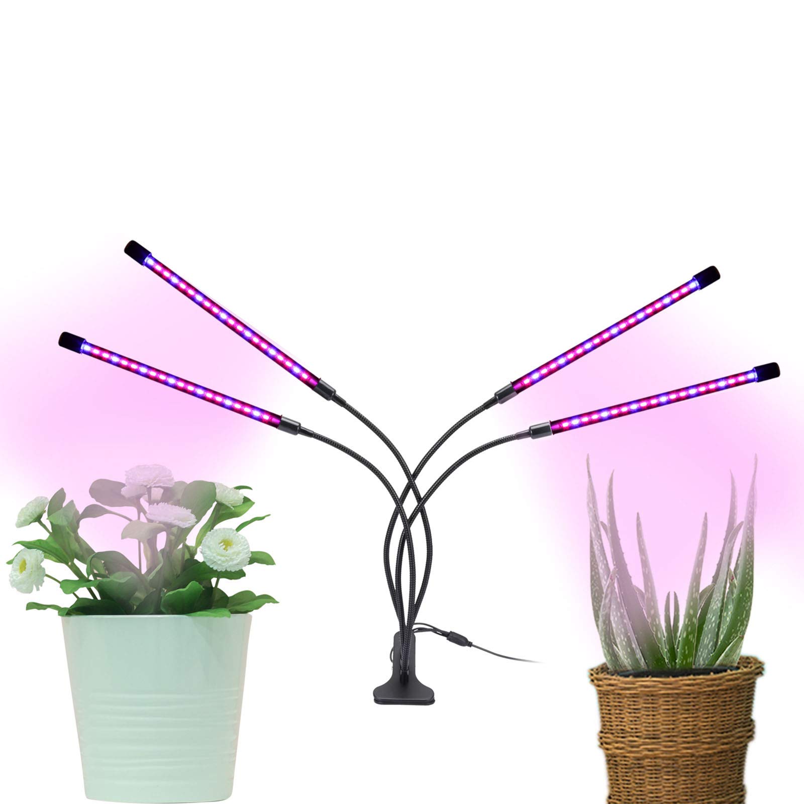 LAI HO Lámpara De Cultivo De Espectro Completo con Temporizador De Encendido Y Apagado Automático, Lámpara De Cultivo De Cuello De Cisne Ajustable para Plántulas Y Suculentas (Estilo Clip)