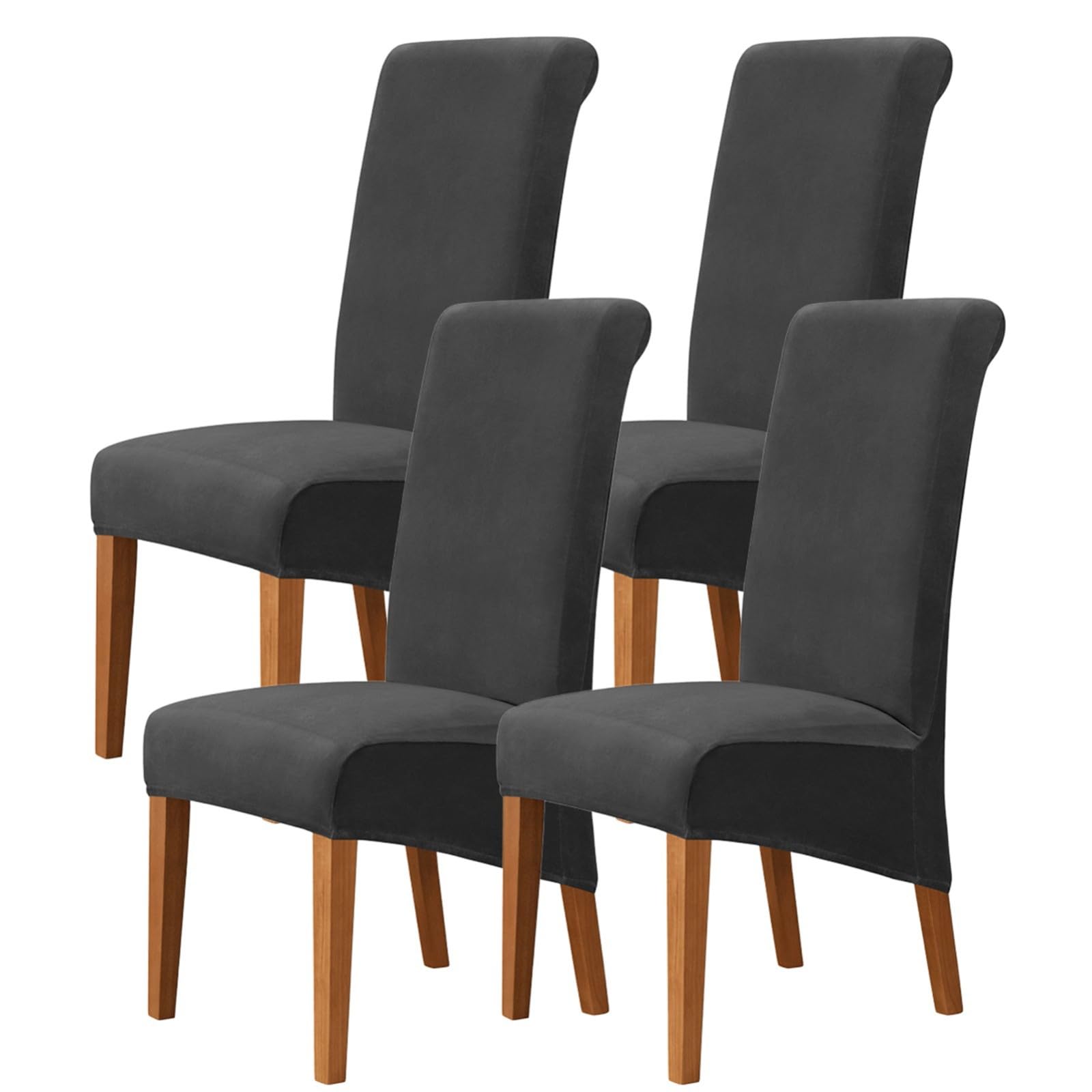 Stuhlhussen für Esszimmerstühle 2/4/6er-Set,Dehnbare Esszimmer Stuhlhussen mit Hoher Rückenlehne,Abnehmbarer und Waschbarer Möbelschutz(Black,4Pcs)
