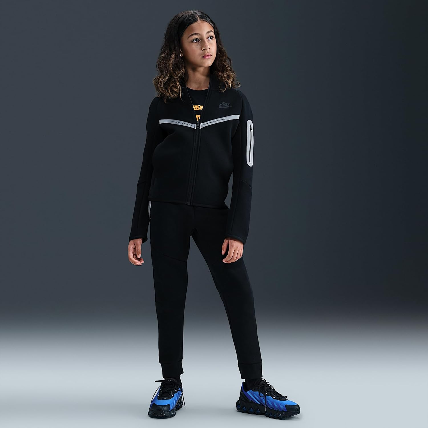 Nike Sportswear Tech Fleece Big Kids' Full-Zip Hoodie with Reflective Accents (Black/Black/Black)