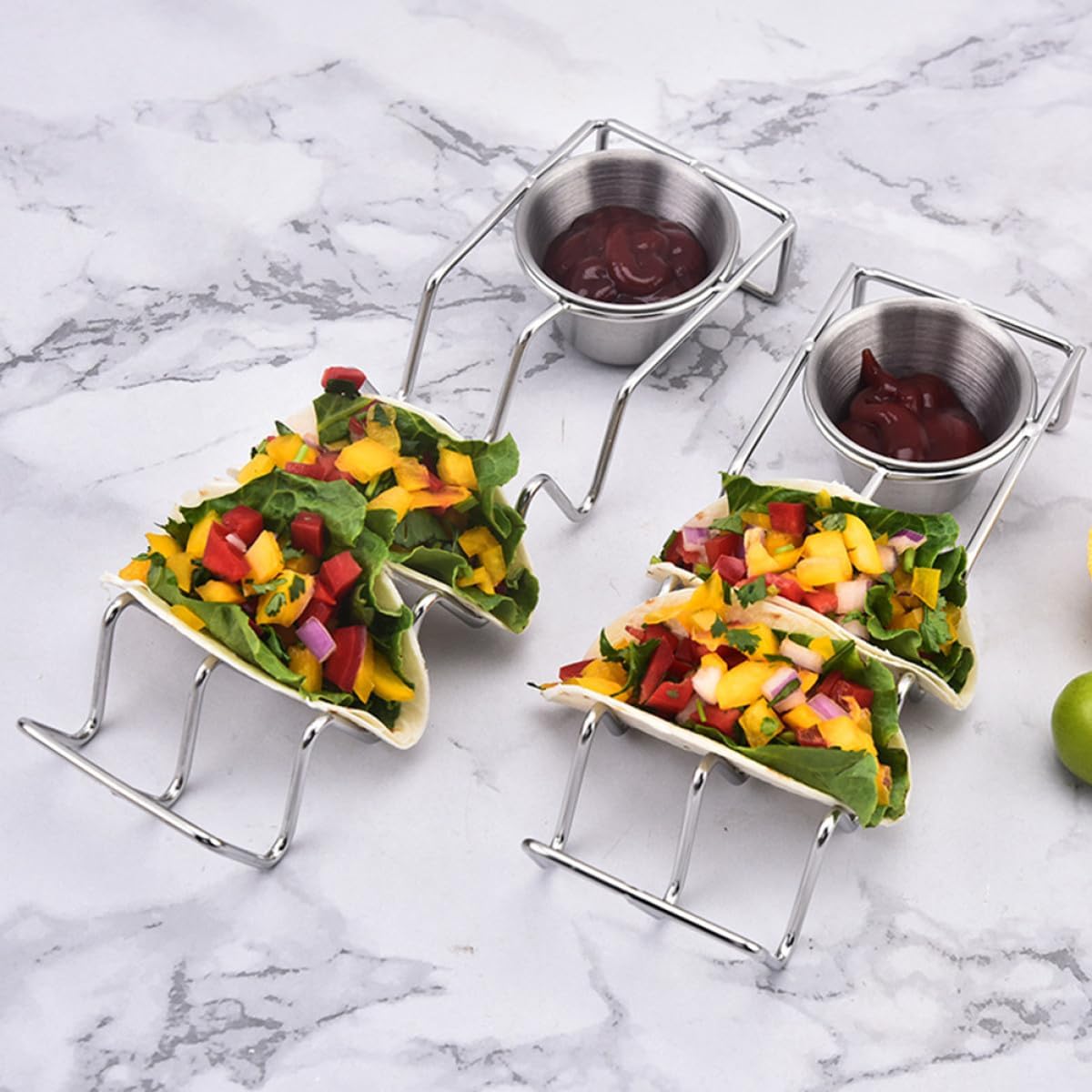 Stainless Steel Taco Holder with Salad Cup for Tortilla Pancakes
