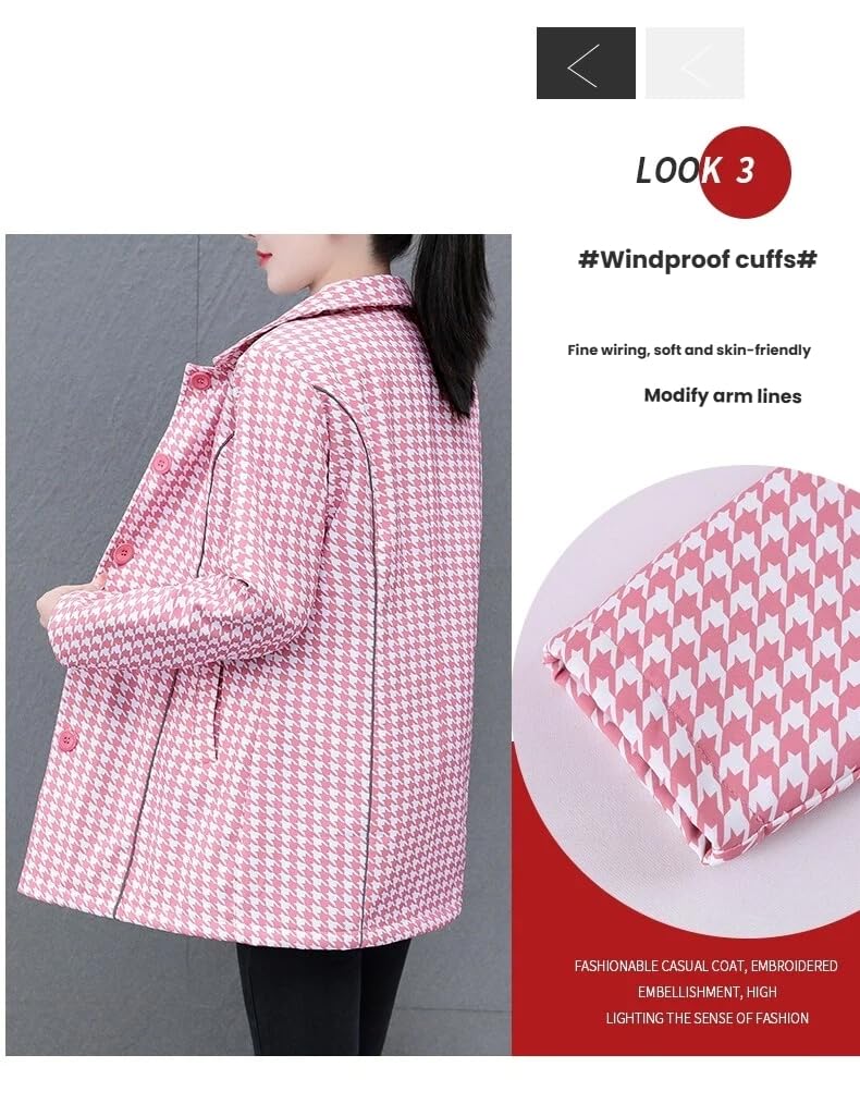 Generico Cappotto Pied De Poule Da Donna con Revers A Lancia Cappotto Monopetto Da Donna Trench In Misto Lana Pied De Poule con Tasche per Autunno Inverno Marrone Chiaro 3Xl