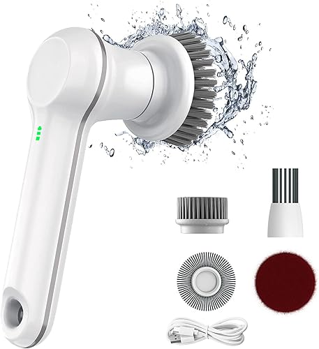 Miniatura 1 de LISANNE Cepillo eléctrico de limpieza eléctrico inalámbrico con 4 cabezales reemplazables, 2 velocidades ajustables, limpiadores eléctricos para