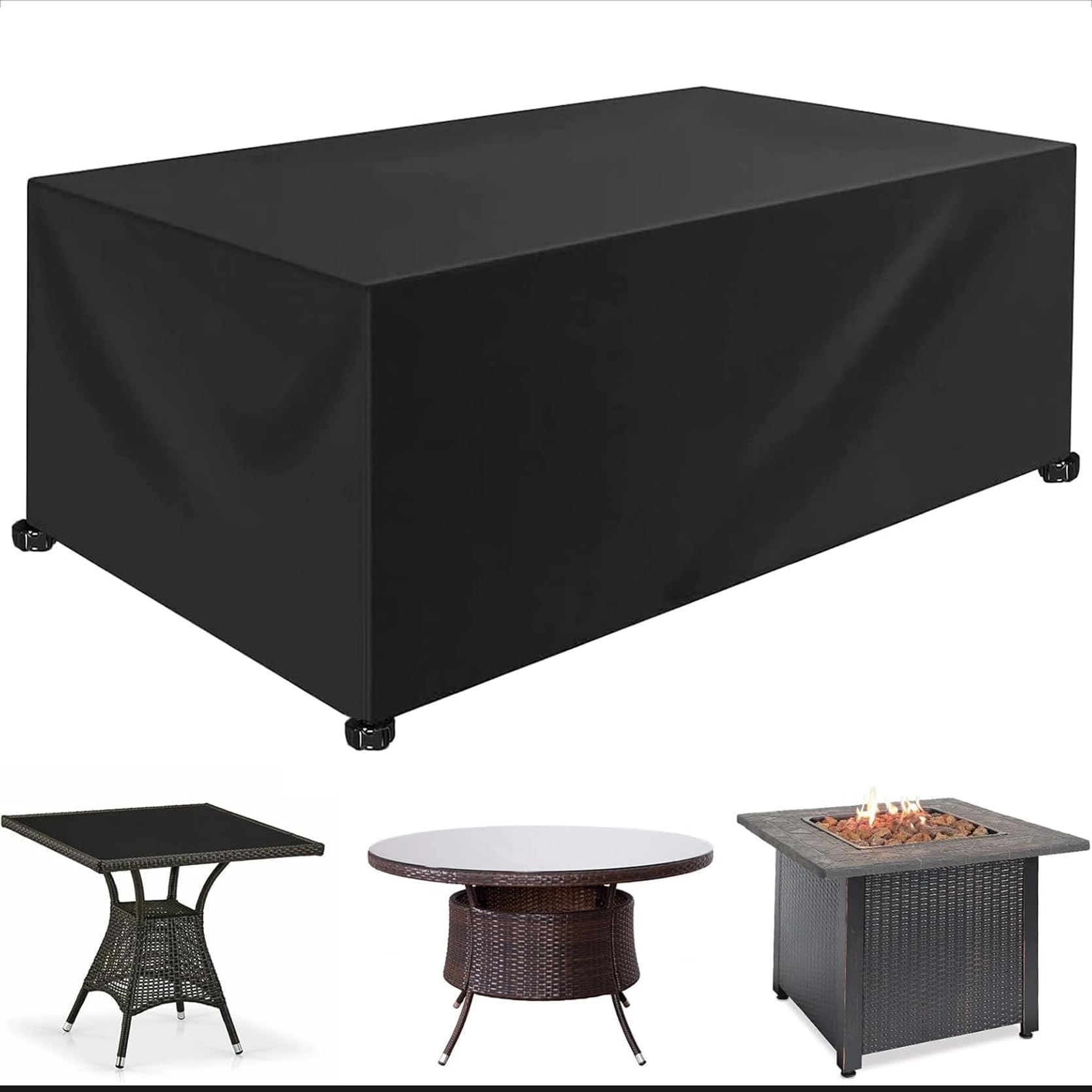 Copertura Tavolo Esterno Impermeabile 110 x 120 x 110 cm Tessuto Oxford 420D, Anti-UV, Antipolvere, Copritavolo Esterno Impermeabile Telo Copertura, per Sedie, Divani, Tavoli, Nero