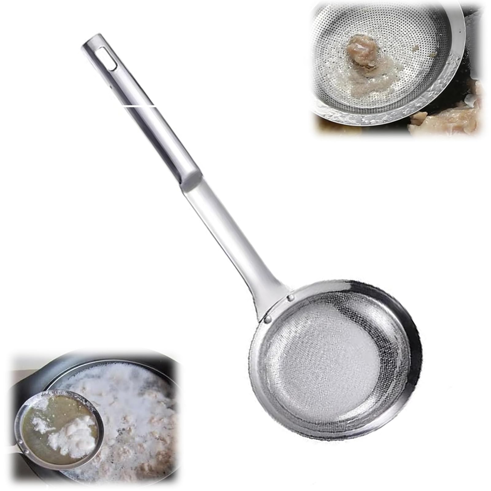 Stainless Steel Fine Mesh Strainer, Fine Mesh Stainless Steel Colander, Spoon Extra Fine Mesh Strainer with Handle for Oil Filter Skimming Grease and Foam (Large)