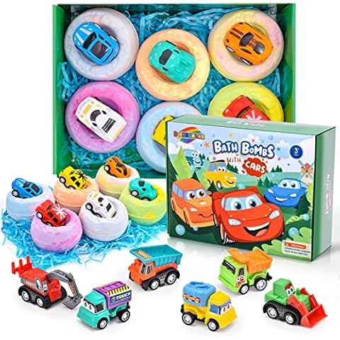Tacobear Bath Bombs Gift Set for Kids with Toy Cars Pull Back Cars Inside, Handmade Natural Shower Bath Bombs Fragrant Spa Bath Fizzies Birthday Christmas Surprise Gifts for Boys Girls Women Cover