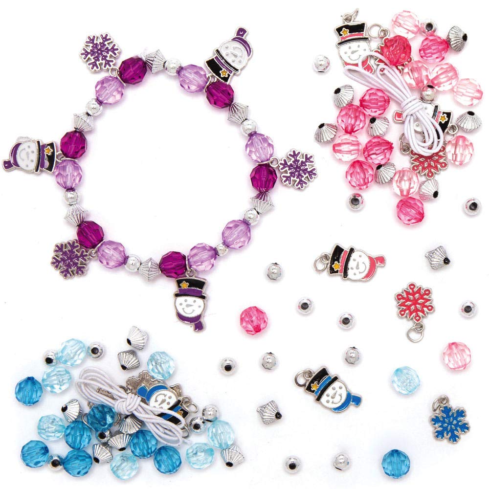 Baker Ross AX413 Snowman & Snowflake Charm Bracelet Kits - Pack 3, Xmas Arts and Crafts and Christmas Gifts for Kids