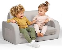LittleDove 3-in-1 Extra Wide Convertible Kids Couch - Flip Open Toddler Sofa Bed to Lounger, Machine Washable Gray Sofa for Girls & Boys