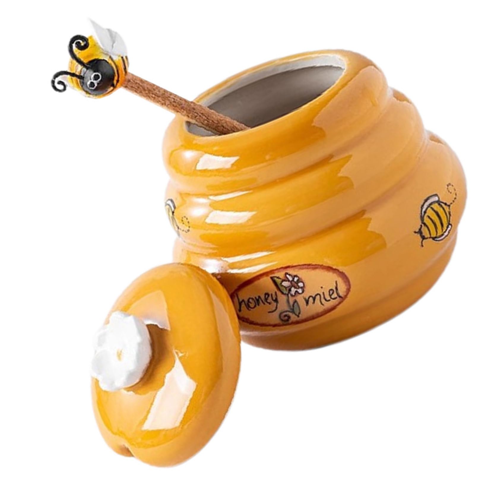 Pot de miel en céramique 140ml SHINEOFI avec couvercle et cuillère