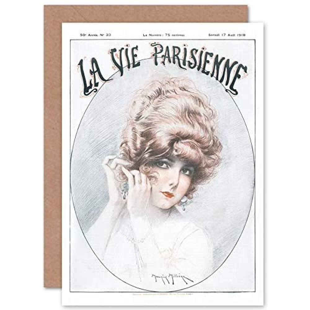 Artery8 La Vie Parisienne Woman with Earrings Magazine Cover Sealed Greeting Card Plus Envelope Blank inside