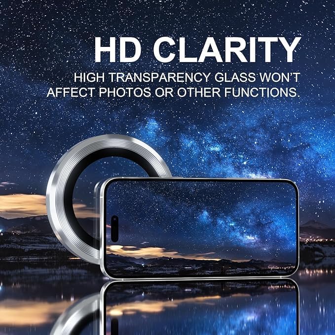 Image of Amazon Brand - Solimo Tempered Glass Camera Lens Protector for iPhone 16 Pro Max (Silver)