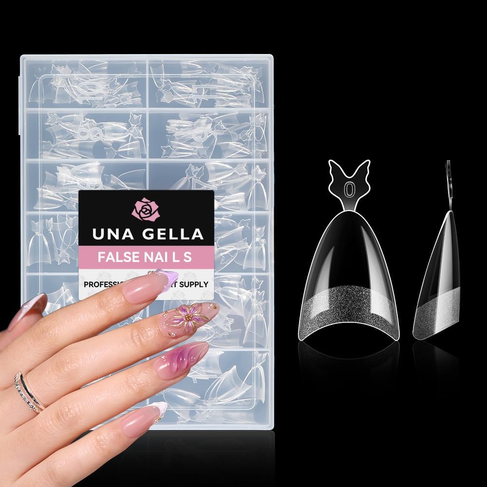 UNA GELLA Tips für Gelnägel Mandel, 216 Stück 12 Größen Halb Abdeckung Soft Gel Nail Tips Press on Nails Pre-buff Matte Acrylic Press On Nails Einfache Nagelverlängerung Kunst Salon