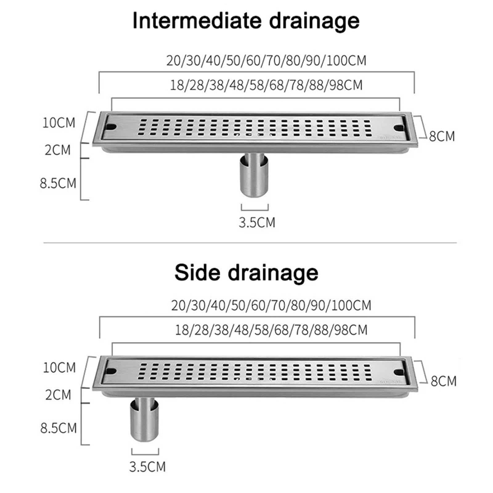 Canale Doccia Lineare Scarichi A Pavimento In Acciaio Inox Doccia Antiodore | Accessori da cucina a striscia lunga for drenaggio del filtro dei rifiuti del bagno 20-100 cm