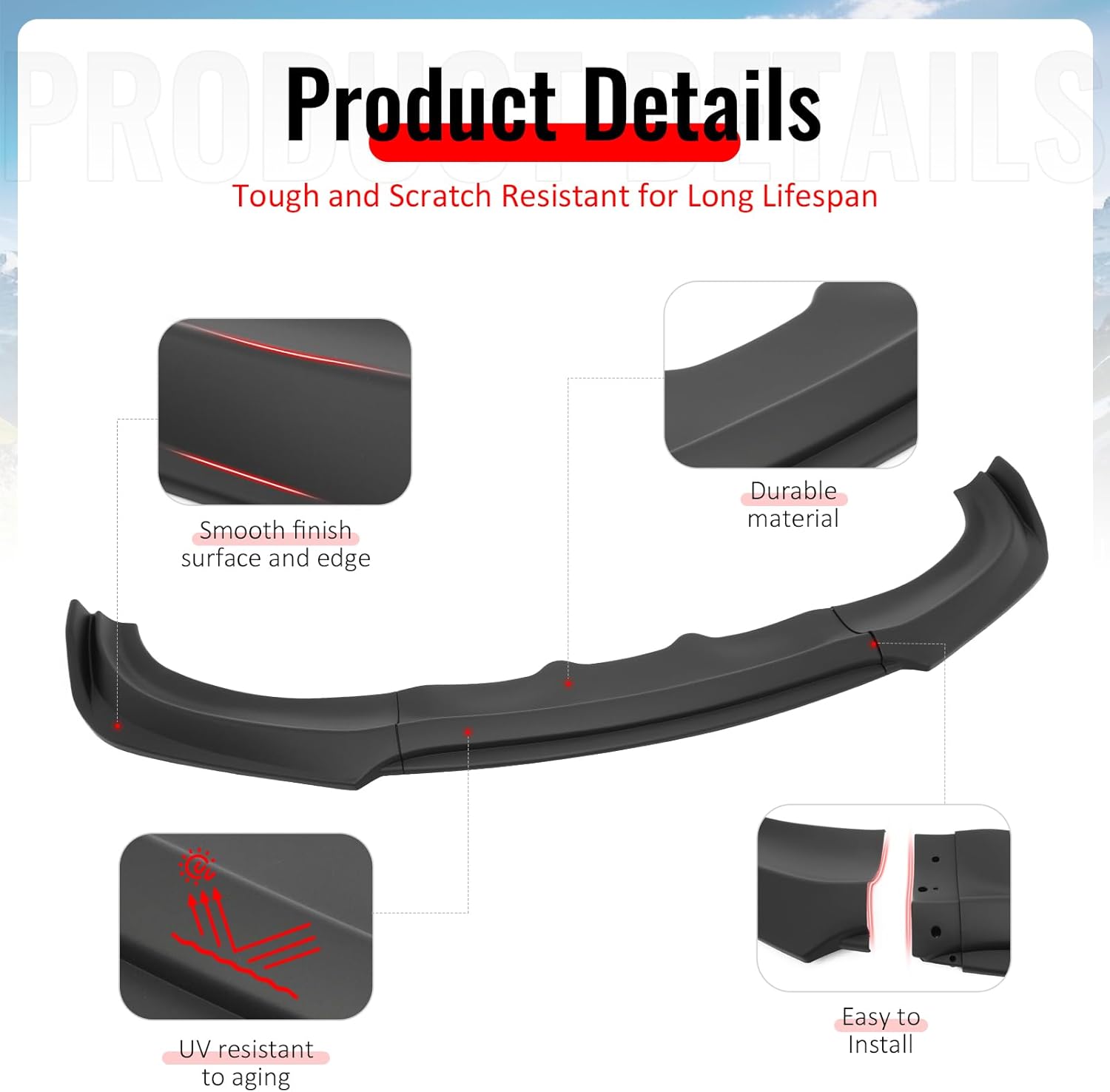 IKON MOTORSPORTS Front Bumper Lip, Compatible with 2015-2023 Dodge Charger SXT IKON V2 Style Matte Black PP Polypropylene Add-on Air Dam Chin Spoiler Protector Splitter 3PCS