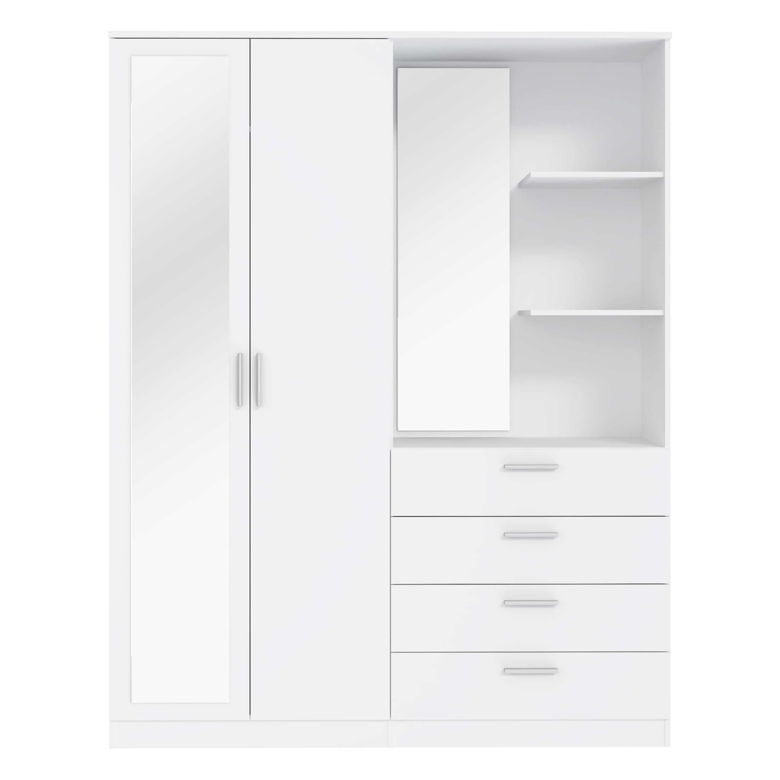 Forte DEWANIA Kleiderschrank 160, Schrank mit offenen Regalfächern und Spiegel, Holzwerkstoff, Weiß, 159,3 cm breit, 203,4 cm hoch, 52,7 cm tief