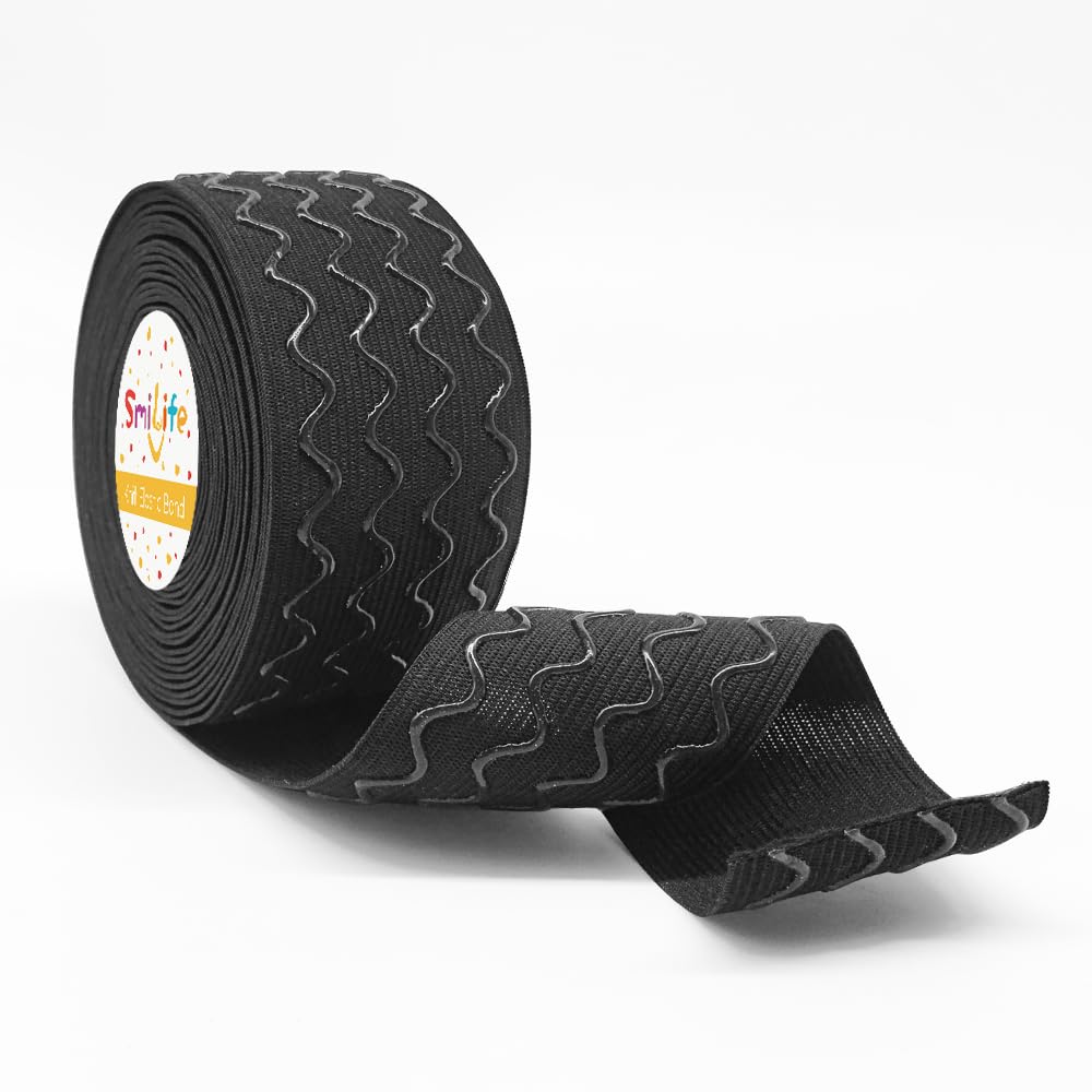SmiLife Silicone Gripper Elastic Band, Non-Slip Gripper Elastic for Sewing, 2 Inches x 6 Yards, Black