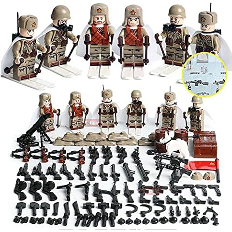 PXIN 6PCS Minifigures Weapon Kit, WWII Soviet Russian Soldiers Military Play Set, Ski WW2 Minifigures Set, Compatible With Major Brands Cover