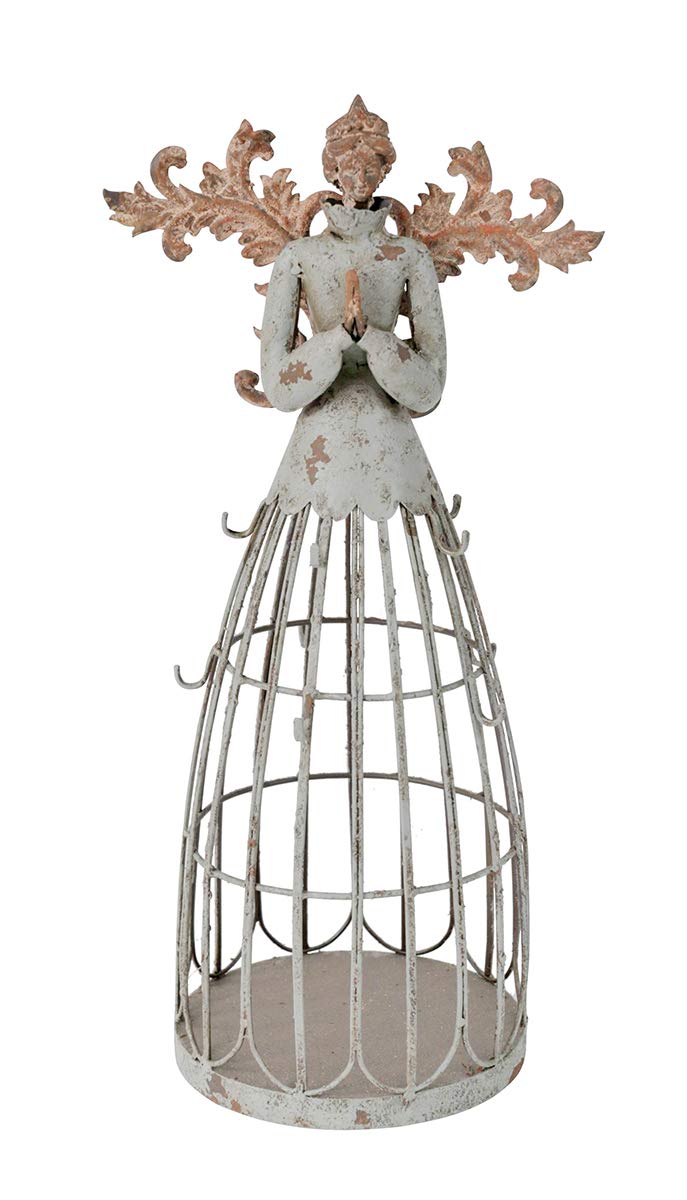Attraction Design Antiqued Praying Metal Garden Angel Statue with Hooks, Indoor Outdoor Angel Yard Art Decor Lawn Patio Decorations Holiday Decor Garden Gift Idea for Christmas, 18’’H
